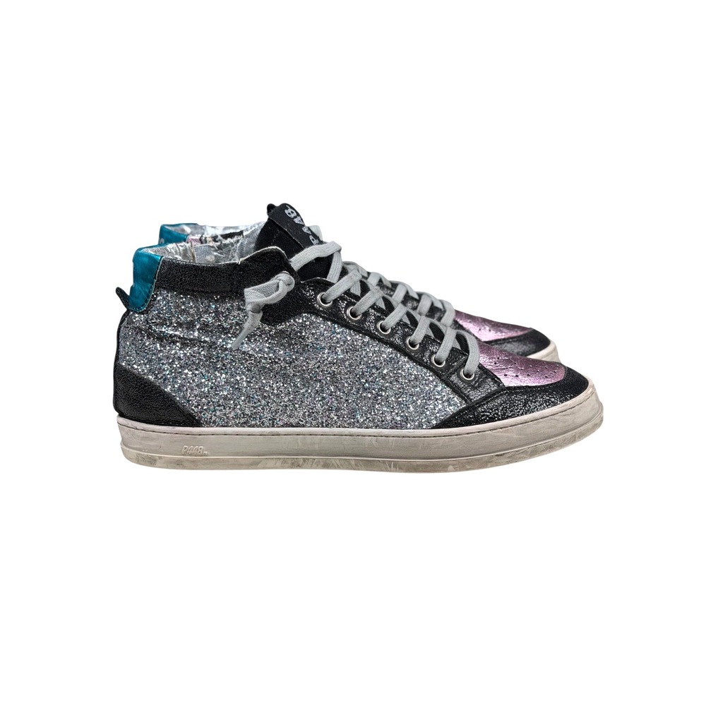 P448 Multicolor Glitter High Top Sneakers in Pink Silver Teal  Size 40 US 9.5-10